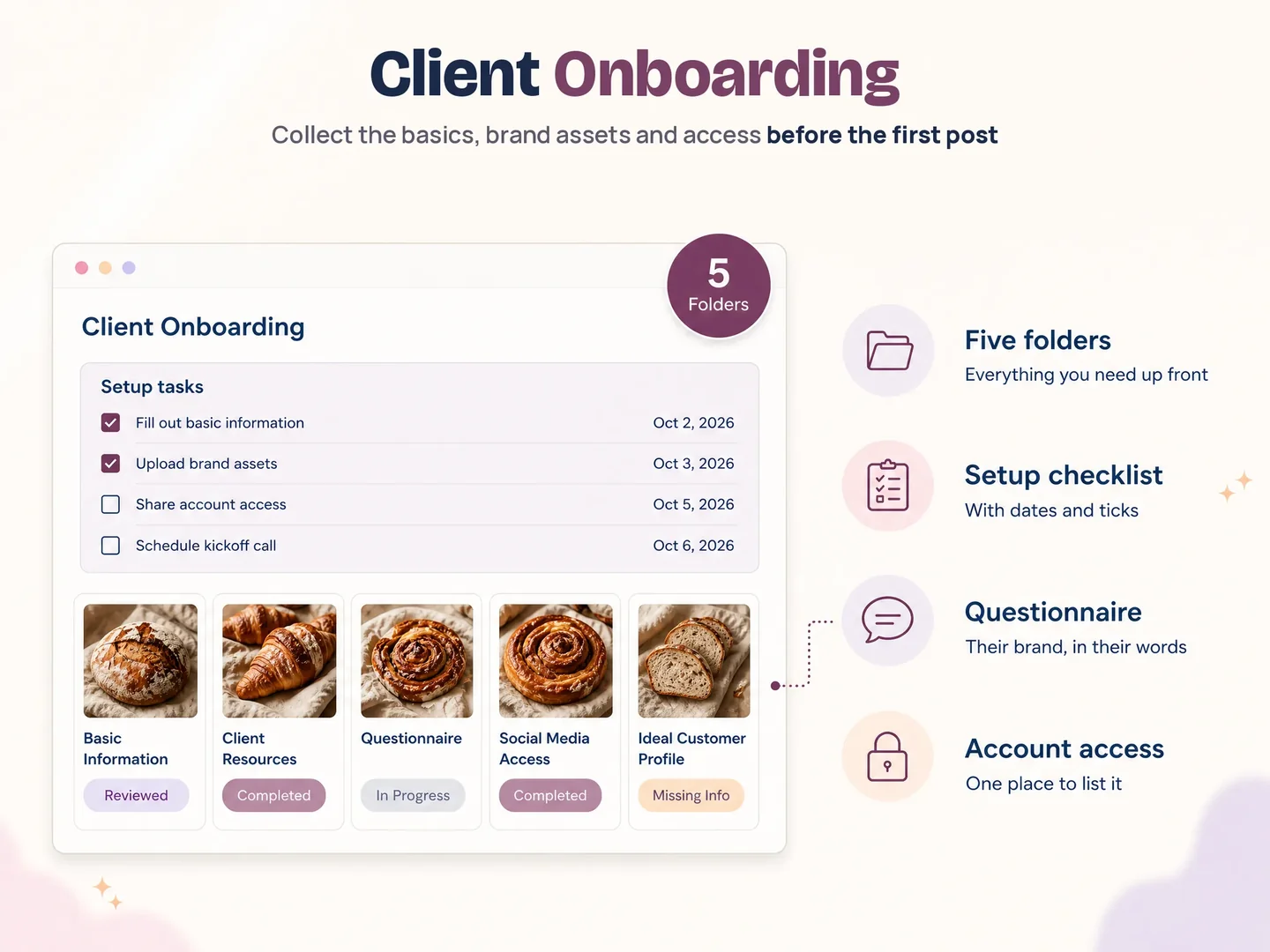 Client onboarding page with the details that inform the approval workflow